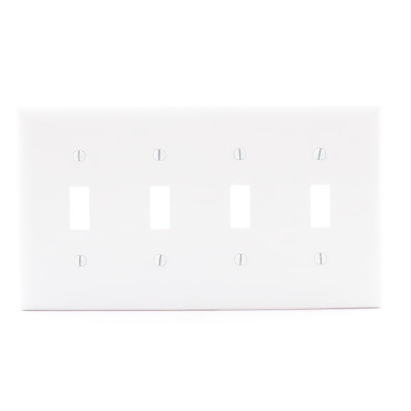Pass & Seymour Legrand TP4-W 4-Gang Toggle Light Switch Wall Plate, Trademaster Size Cover, Unbreakable Nylon, White