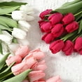 thumbnail image 3 of 10 Pcs Tulips Artificial Flowers Faux Tulip Stems for Mothers Day Easter Spring Wreath Wedding Bouquet Centerpiece Floral Arrangement Cemetery Party Wedding Table Decor 14Inch Tall, 3 of 5