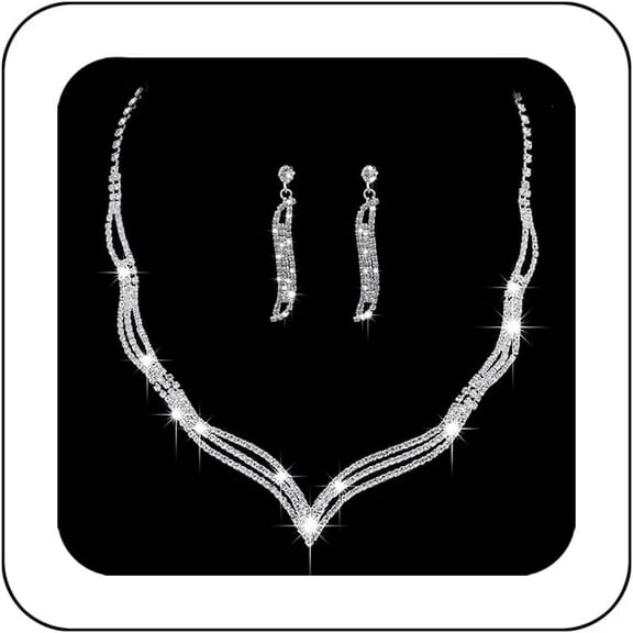 Wedding Jewelry Set Silver Rhinestone Necklace Earrings Set Prom Party Jewelry sets for Brides and Women