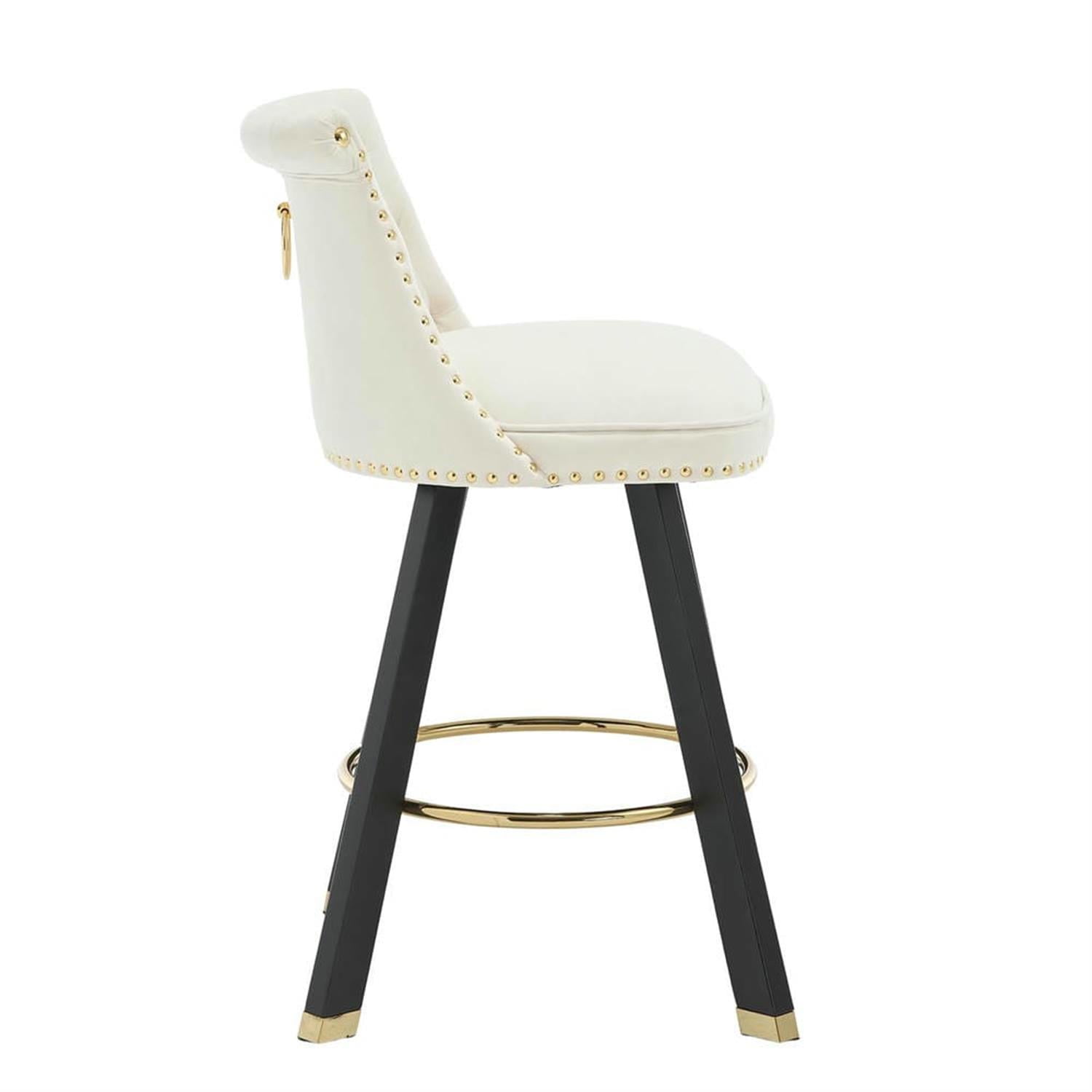 Demi Bonn 35" Counter Height Bar Stools Set of 2, Velvet Swivel Barstools with Back Pull Loop Detachable, Kitchen Island Countertop Chairs for Dining Room, Beige