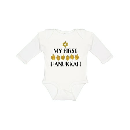 

Inktastic My 1st Hanukkah Dreidels in Gold Gift Baby Boy or Baby Girl Long Sleeve Bodysuit