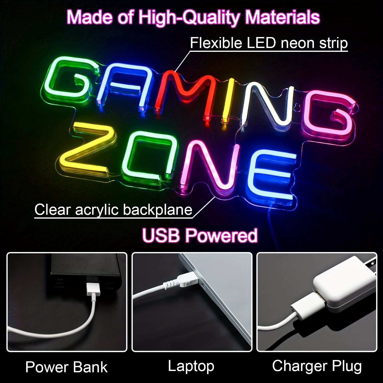 SUGARMOM 1pc Gaming Area Neon Sign  15.7 ”*6.7”  Gaming Neon Sign Wall Decoration  USB Neon  Gaming Area  Bedroom  Gifts For Gamers  Boys  Teens  Men