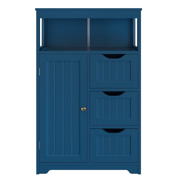 Wood Bathroom Floor Cabinet, Free Standing Storage Cabinet with 3 Drawers and Cupboard, Hallway/Entryway Cabinet, Living Room Accent Furniture, Blue