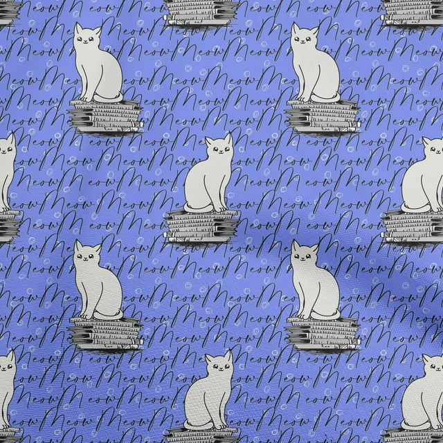 oneOone Viscose Jersey Bluish Violet Fabric Animal Cat With Text Texture Sewing Material Print Fabric By The Yard 60 Inch Wide