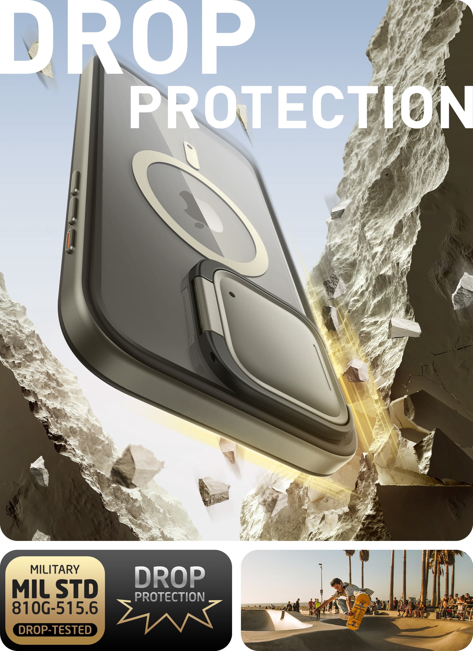 i-Blason Shield Mag for iPhone 15 Pro Max Case 6.7" with Camera Cover Stand, Compatible with MagSafe Clear Full-Body Shockproof Rugged Bumper Protective Case with Built-in Screen Protector (TiGray)