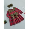 thumbnail image 3 of Qiylii Little Girl’s Plaid Bow Doll Collar Long Sleeve Dress with Headband, 3 of 8