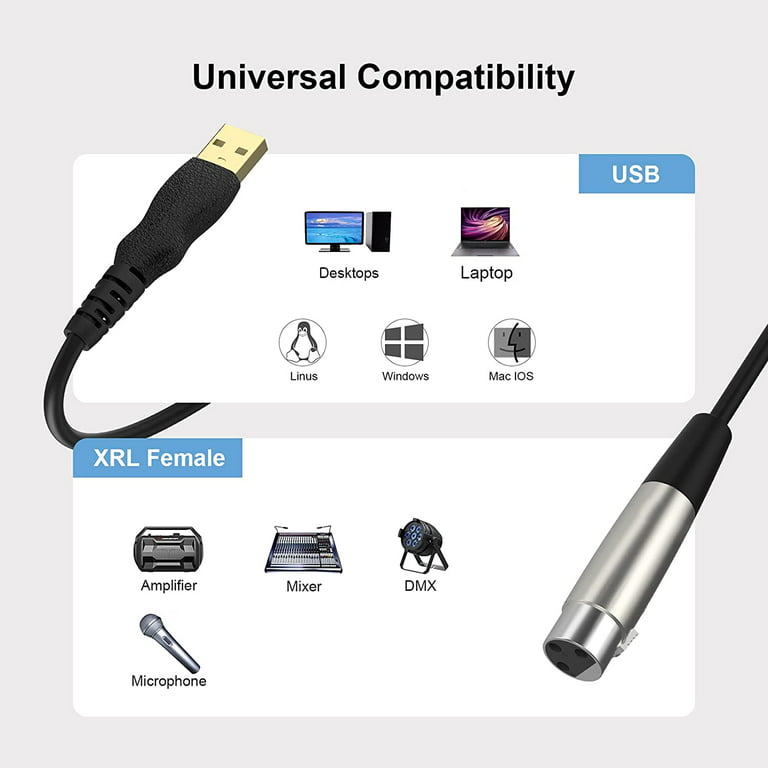 Usb Microphone Cable 10Ft, Xlr To Usb Cable Mic Link Converter Cable Studio  Audio Cable Connector Cords Adapter For Microphones Or Recording Instrument  Karaoke