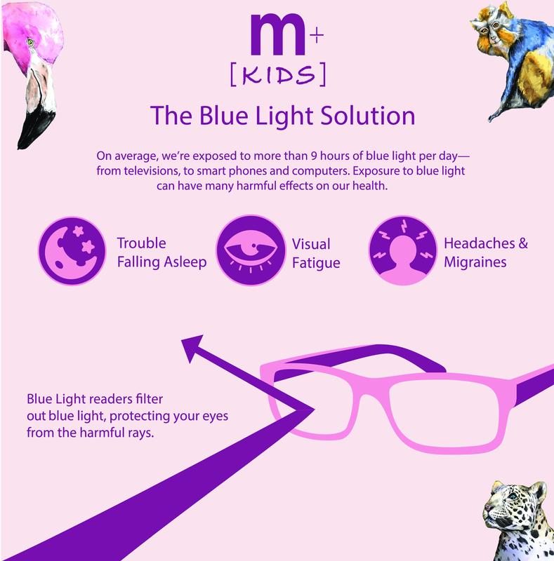 M+ Plano Blue Light Lens Injection Girls Frames, Molly, Pink Tortoise, 50.5-18.0-136, with Case