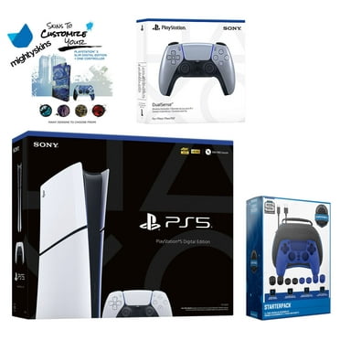 Sony PlayStation 5 Slim Digital with Extra Sterling Silver Controller, Pro Gamer Starter Kit and MightySkins Decal Voucher
