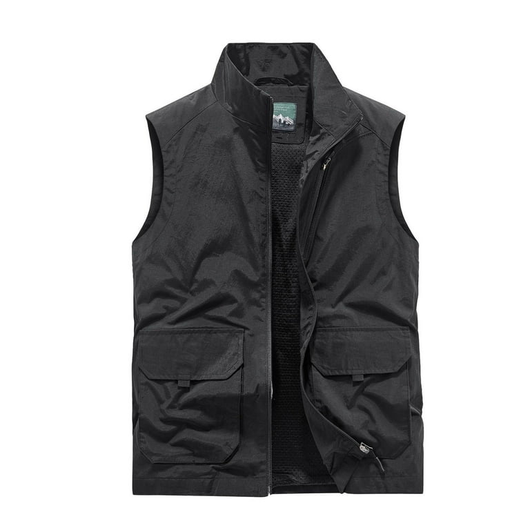 Apexfwdt Men's Big and Tall Golf Vest Outdoor Work Fishing Utility Vest Photo Vest Travel Safari Vest with Pockets, Size: 4XL, Black
