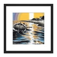 thumbnail image 1 of Sunset Row Boat Shoreline Ocean Waves Oil Painting Square Wooden Framed Wall Art Print Picture 8X8 Inch, 1 of 4