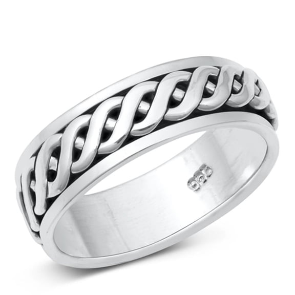 Spinner Rope Pattern Promise Ring .925 Sterling Silver Band Jewelry Female Male Unisex Size 8