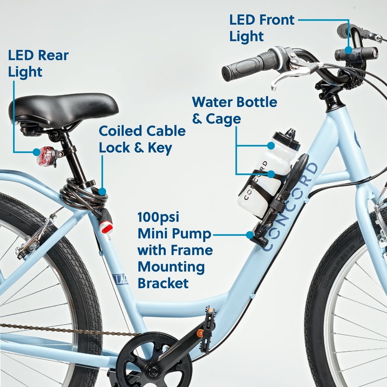 Concord Bike Accessories Essential Pack (Mini Pump, Lock, LED Light Set, Bottle, Cage), 6 Count, Size: Medium