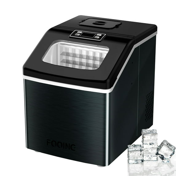 FOOING Ice Maker 40 lb Freestanding Countertop Ice Machine Squares Ice Cube Maker (Black)