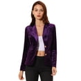 thumbnail image 1 of Chaqueta De Terciopelo De Oficina Frontal Con Botón De Solapa Con Muesca Vintage Para Mujer Púrpura S, 1 of 6