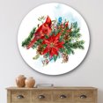 thumbnail image 2 of Designart 'Christmas Red Cardinal Bird and Poinsettia' Traditional Circle Metal Wall Art 36x36 - Disc of 36, 2 of 5
