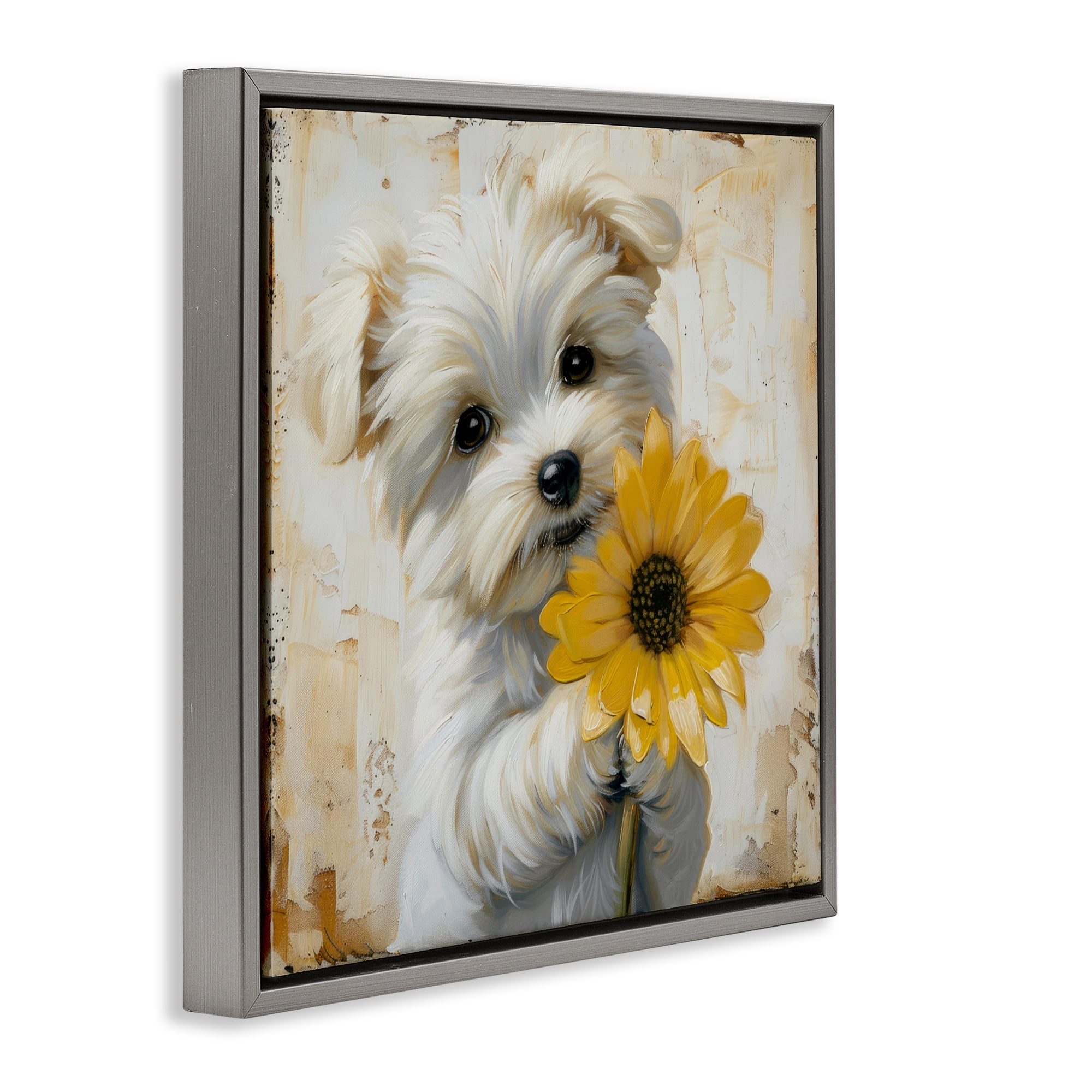 Stupell Industries Little Lucky Puppy Gray Framed Floater Canvas Wall Art, design by Tina LeCour
