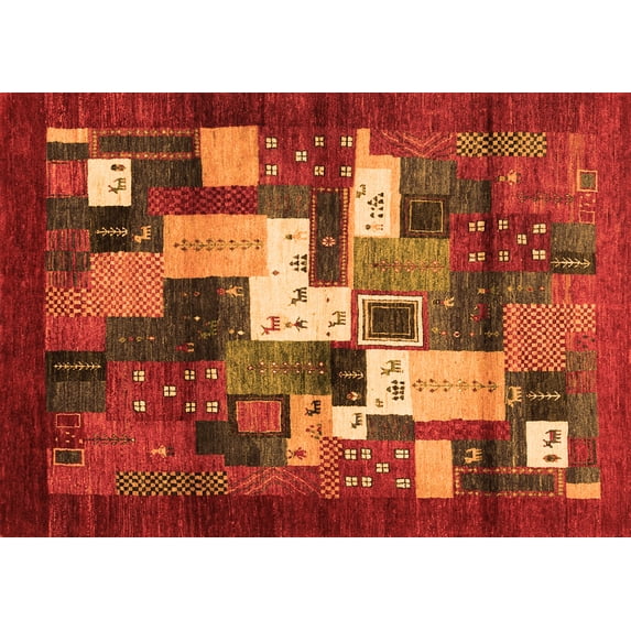Ahgly Company Indoor Rectangle Abstract Orange Contemporary Area Rugs, 5' x 8'