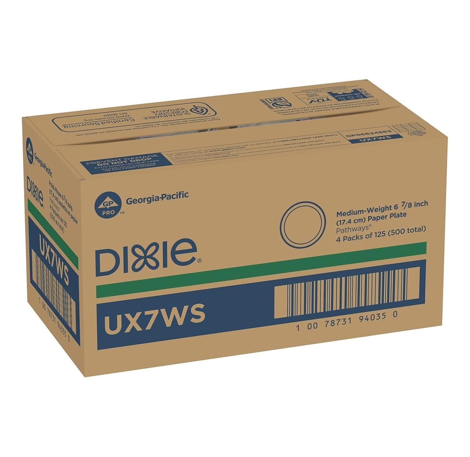 Pathways Medium-Weight Paper Plates, 6 7/8-inch, 500/Carton (UX7WS)