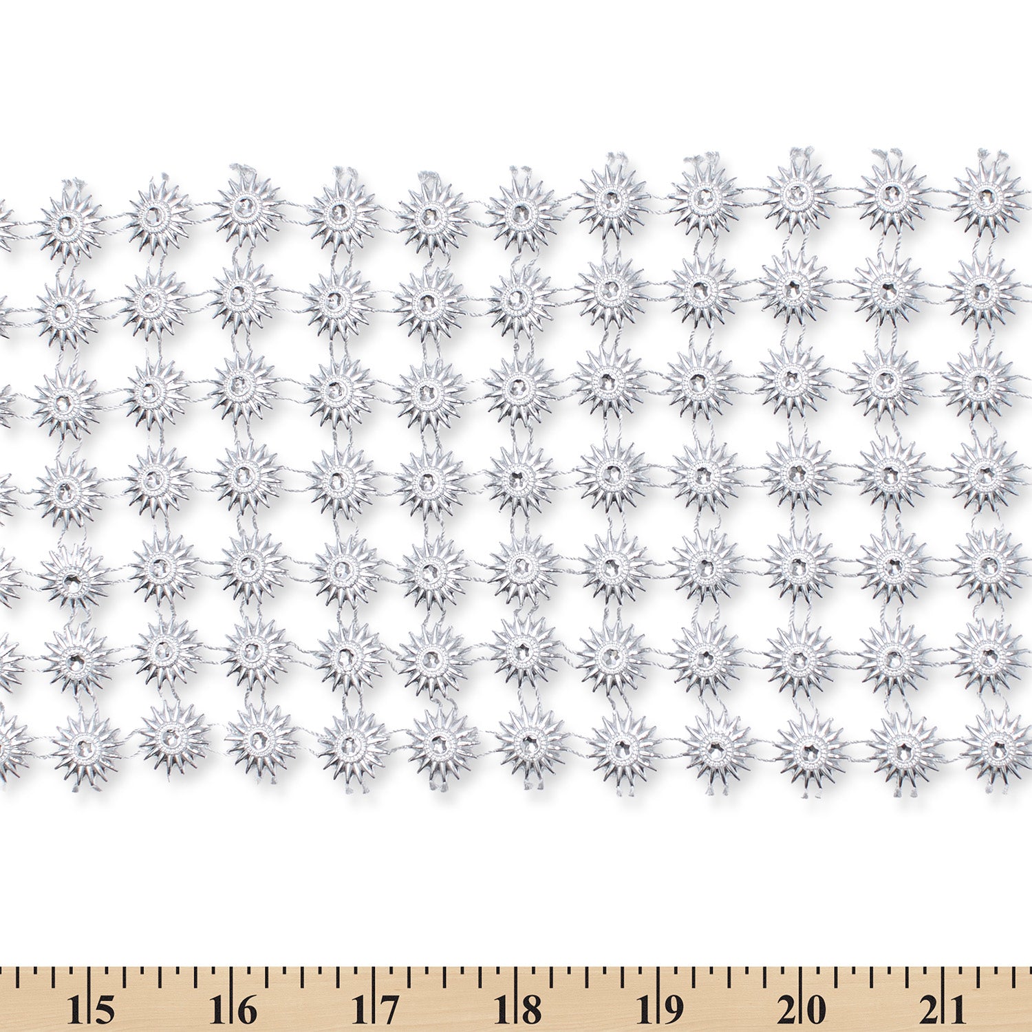 Filigree Lace Trim 4.5" Metallic Rhinestone Sheer Sunflower 10 yd Spool For Sewing Apparel, Curtains, Table Covers, Furniture Upholstery & More (Silver, 1 Spool, 10 Yards)