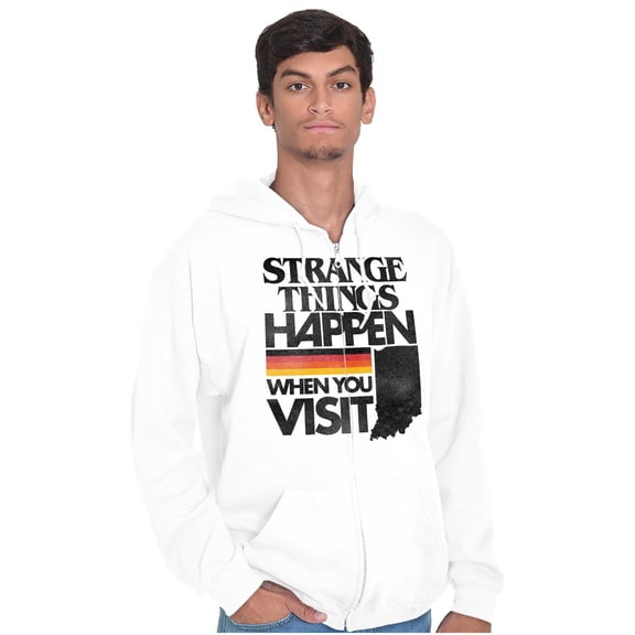 Strange Things Happen in Indiana Cool Unisex Fleece Graphic Zip Up Hoodie Brisco Brands 2X
