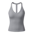 thumbnail image 5 of Sillenn Halter V Neck Tank Tops with Built-In Shelf Bra for Women Sleeveless Slim Fitted Basic Cami Shirts Cute Halter Tops Going Out Sleeveless Camisole Top Dressy Casual Bralette Tops Light Ashy M, 5 of 7