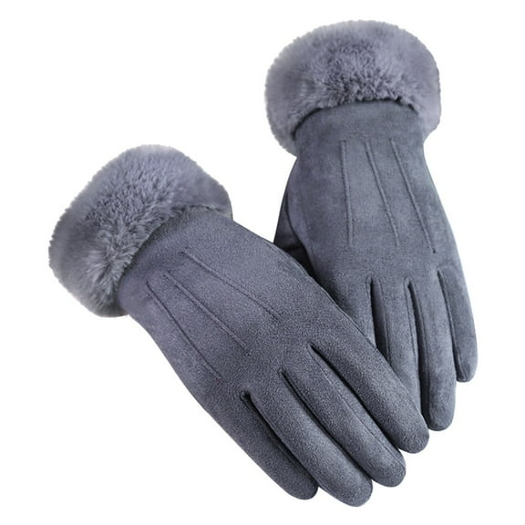 Clearance! Baberdicy Women's Gloves in Autumn and Winter Windproof Warm Plus Velvet Gloves Grey
