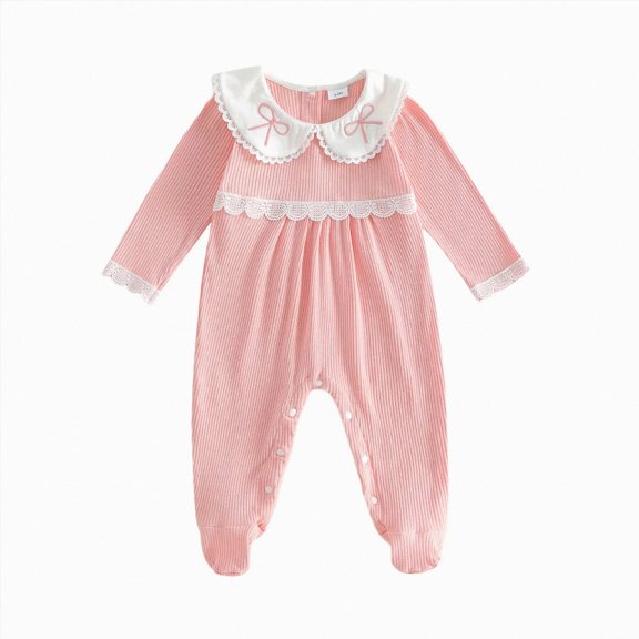 larppty Newborn Baby Girl Fall Winter Clothes Coming Home Outfit Ruffle Romper Cute Ribbed Knit Jumpsuit (Pink,3-6 Months)