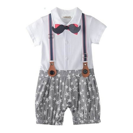 

StylesILove 3D Mustard Bowtie Star Pattern Stylish Tuxedo Baby Boy Romper (12-18 Months White)