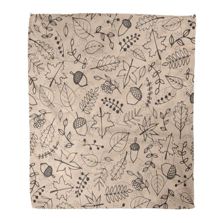 SIDONKU Throw Blanket Warm Cozy Print Flannel Pattern Autumn Contours Foliage Berries and Acorns Beige Maple Sycamore Birch Comfortable Soft for Bed Sofa and Couch 50x60 Inches