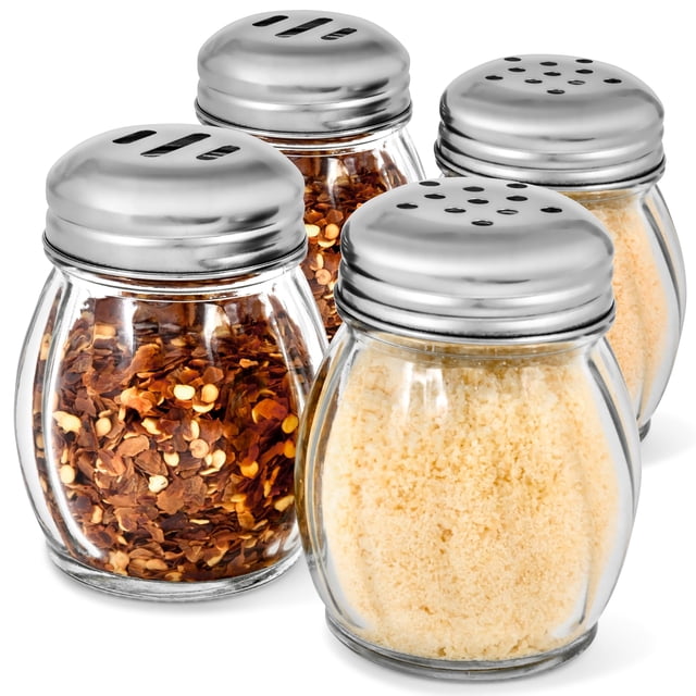 Set de Saleros para Especias y Dispensador de Queso de Vidrio 180 ml con Tapas de Acero