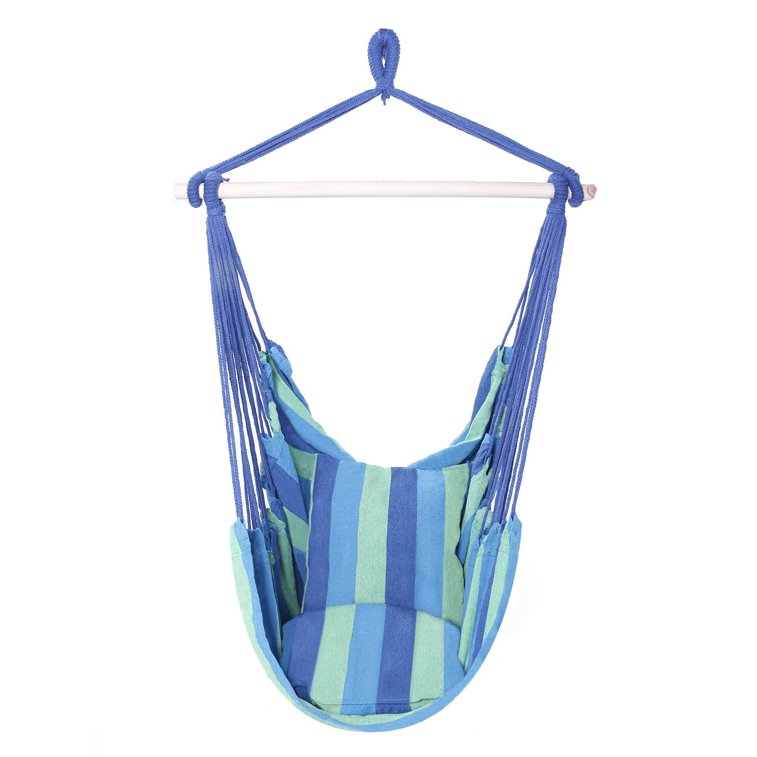 Kepooman Hammock Chair Hanging Rope Swing, Max 320 Lbs, 2 Pillows, Blue Cotton Canvas Kepooman Hammock Chair Hanging Rope Swing, Max 320 Lbs, 2 Pillows, Blue Cotton Canvas