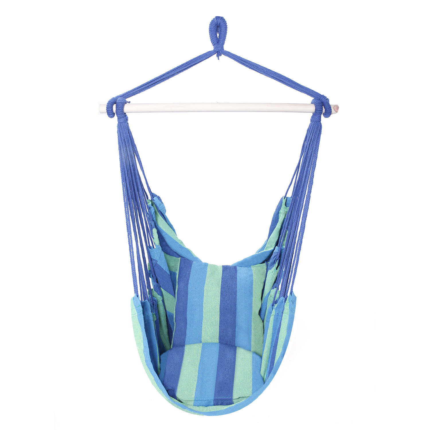 Kepooman Cotton Canvas Hammock Hanging Rope Chair, Hanging Bubble Chair Porch Swing Seat Swing Chair Camping Portable for Patio, Deck, Yard, Indoor Bedroom Garden with 2 Pillows Blue Stripe - image 2 of 5