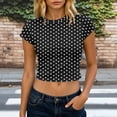 thumbnail image 3 of Byworldtasic Y2k Tees for Women Short Sleeve Polka Dot Shirt Tops Slim Fit Aesthetic Streetwear T Shirt, 3 of 6