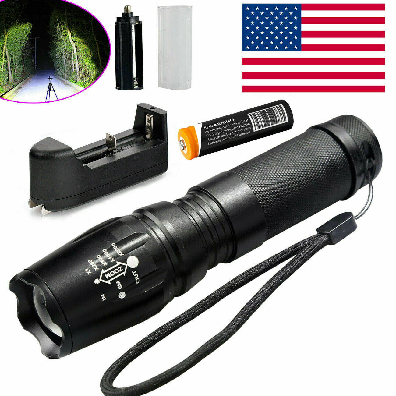 6pc Mini Q5 LED Flashlight Torch 1200LM Adjustable Focus Zoom Light Lamp Black 