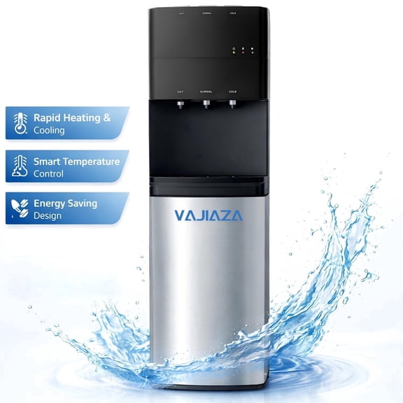 Water Dispenser for 3 and 5 Gallon Bottles â Bottom Load Water Machine with Hot, Cold & Room Temperature Options, Self-Cleaning & Safe Design, Silver