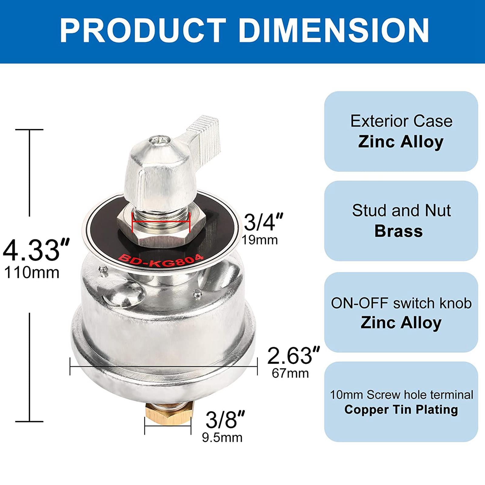 Wzmzjy High Current Master Battery Disconnect Switch With Face Plate For Car Vehicle RV