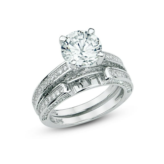 Sterling Silver Cubic Zirconia 2.4 Carat tw Round Cut CZ Pave Wedding Engagement Ring Set, Nickel Free Sz 7
