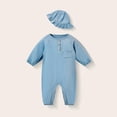 thumbnail image 2 of Teyfeniy 0.5-2T Toddlers Baby Rompers with Matching Hat 2 Piece Set Button Down Jumpsuits Long Sleeve Cute Comfy Casual Crew Neck Newborn Infant Outfit Set, 2 of 6
