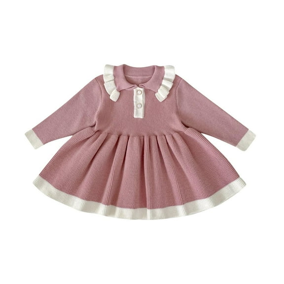 Odeerbi Infant Girls Cute Knit Sweater Dress Fall Winter Cotton Dresses Fashion Knitted Woolen A-Line Dress Round Neck Long Sleeve Dress Infant Girls Clothes