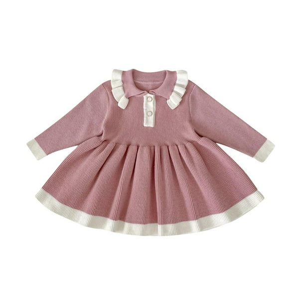 Odeerbi Niñas Suéter de Punto Vestido Otoño Invierno Vestidos de Algodón de Punto de Lana A-Vestido de Manga Larga Con Cuello Redondo