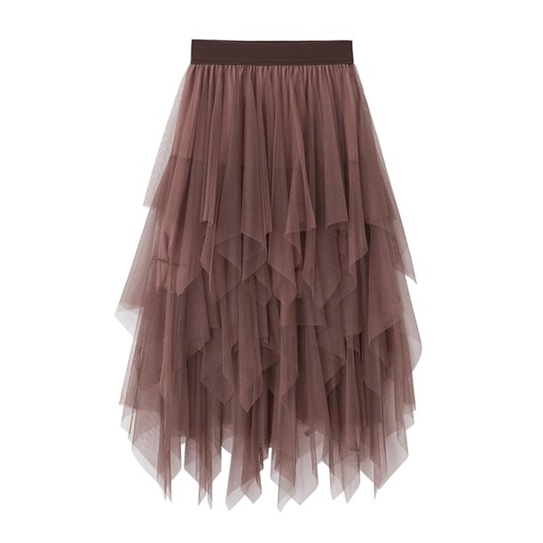 Señora 's de moda Sexy Color Sólido Falda de Malla, Irregular Elástico Tul Bubble Falda, Vida Cotidiana y Vacaciones