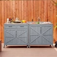 thumbnail image 2 of 39.4" Grill Cart with Sink, Outdoor Kitchen Island with 304 Stainless Steel Sink, Hose Hook Up & Faucet, Back Splash & 4 Wheels for Pizza Prep, 2 of 7