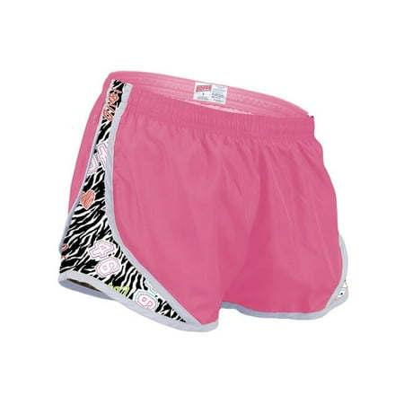 Side Mesh Insert - Girls Shorts with Printed Mesh Side Inserts, Cotton Candy & Team Zebra - Medium