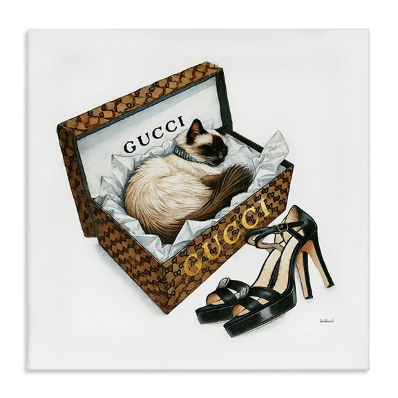 Stupell Industries Glam Cat Shoebox Animals Painting Wrapped Canvas Art Print Wall Art, 17 x 17