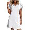 thumbnail image 3 of Sentmoon Robes pour Femmes Grande Taille Robe de Plage 2026 Couleur Unie Manches Courtes Col Rond Plissée Coupe Ample les Vacances Jolies Robes d'Été pour Femmes Basique pour le Travail et le Bureau P-2TG, 3 of 7