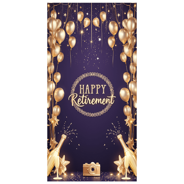 Decorative Balloons Happy Retirement Banner Glitter Stars Confetti Design Celebration Banner for Retirement Party Event Decor Indoor Celebration