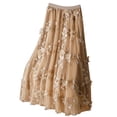 thumbnail image 2 of YABCSAZ Floral Skirts for Women Midi Long Length High Waisted A Line Dress Solid Color Plus Size Pleated Layered Tulle Skirt, 2 of 8