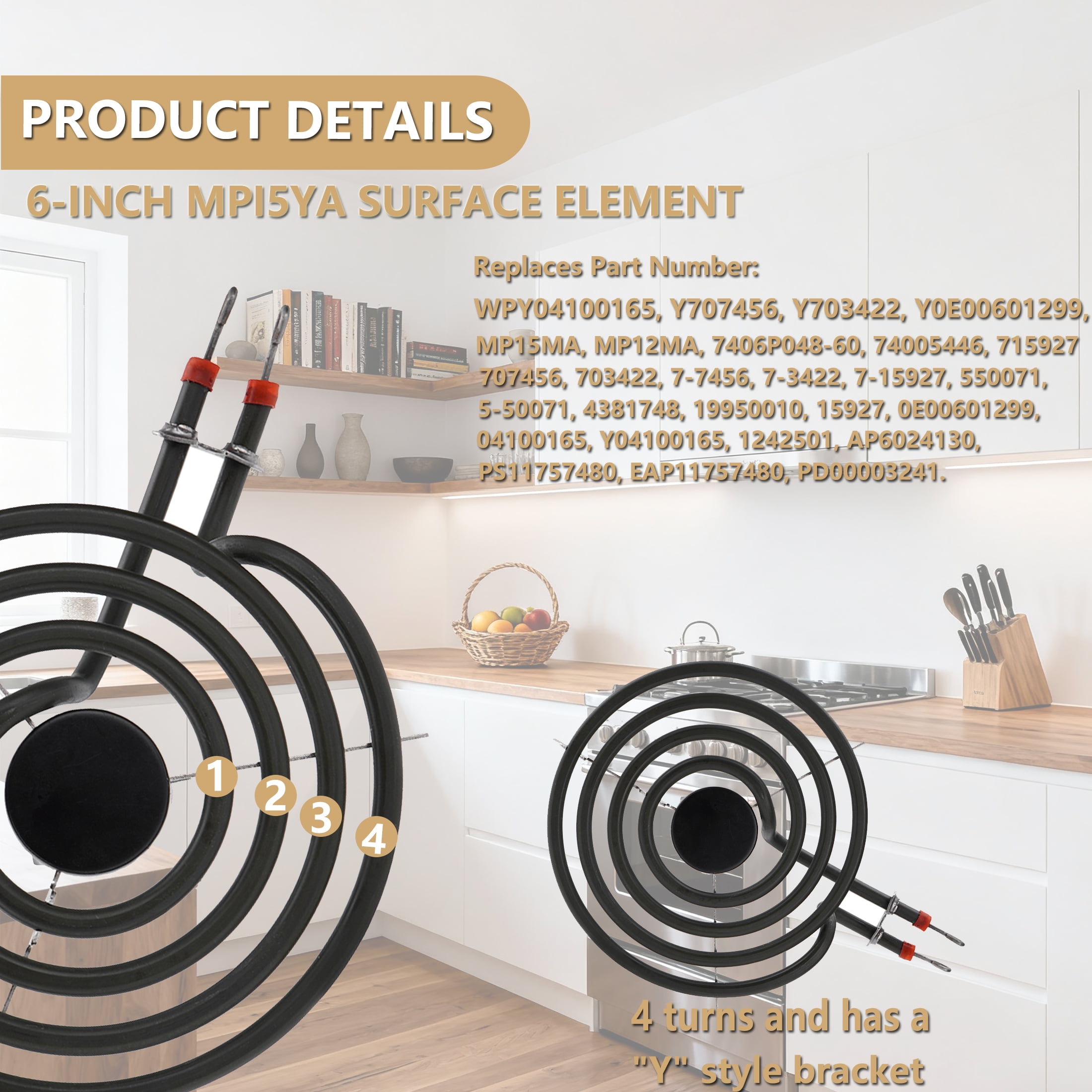 MP31YA Electric Range Burner Element for Whirlpool Kenmore Maytag Range Stove Burner Element - (3 *MP15YA 6" & 1* MP21YA 8")