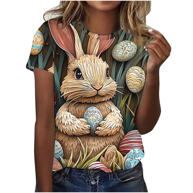 Tops de Ajuste Suelto para las Mujeres Sudadera Casual Impresa Manga Corta Cuello Redondo Superior, Poliéster